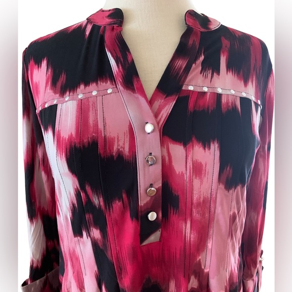 COCOMO Small Red pink white 3/4 sleeve women's Pin tuck Blouse top shirt - Picture 11 of 12